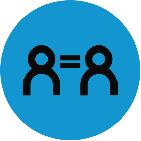 Black equity thematic icon with blue circular background.