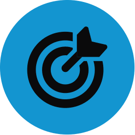 Black strategy thematic icon with blue circular background.